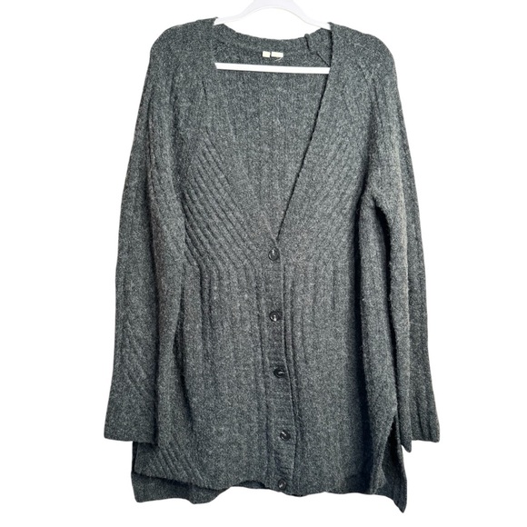 Anthropologie Moth Soft Mixed ribbed knit wool blend Cardigan Sweater Gray XL - Picture 1 of 13